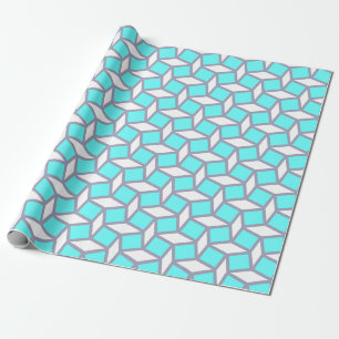 Papel De Regalo Patrón geométrico blanco y turquesa