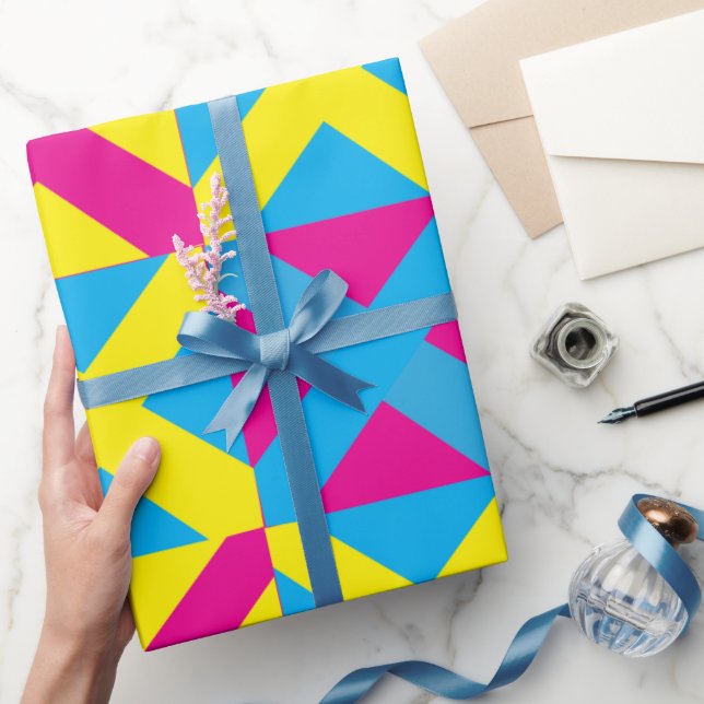 Papel De Regalo Patrón geométrico cuadrado rosa amarillo azul (Regalar)