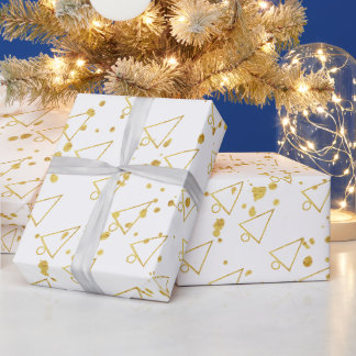 Papel De Regalo Patrón geométrico de árbol de Navidad dorado