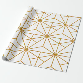 Papel De Regalo Patrón geométrico de arte deco blanco y dorado
