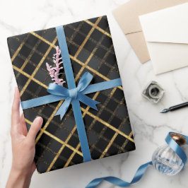 Papel De Regalo Patrón geométrico de diamante negro de oro de lujo