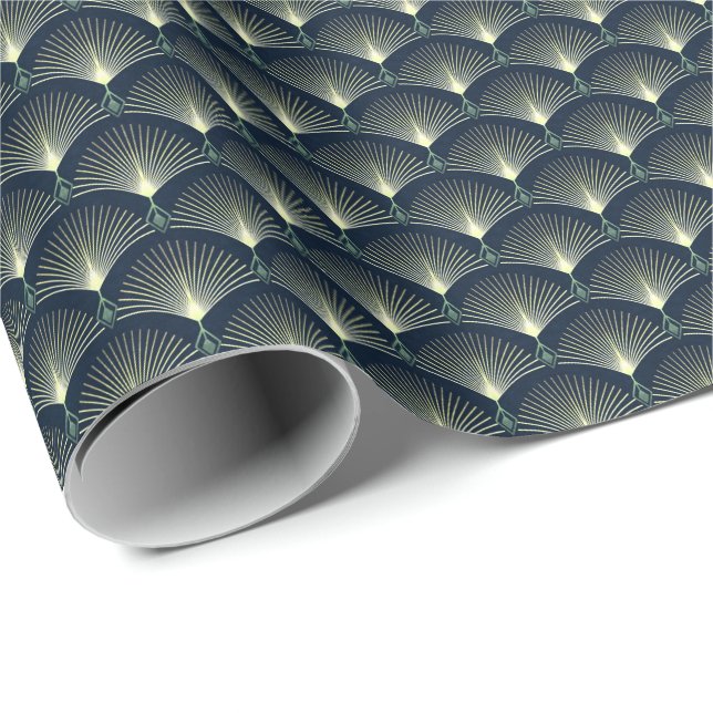 Papel De Regalo Patrón geométrico de estilo Art Déco Azul Oscuro  (Esquina del rollo)