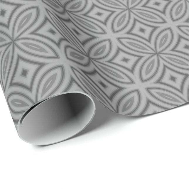 Papel De Regalo Patrón geométrico de flores abstractas gris de dos (Esquina del rollo)