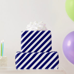 Papel De Regalo Patrón geométrico de franja blanca azul moderna