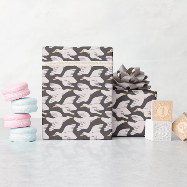 Papel De Regalo Patrón geométrico de ganso del Personalizado blanc (Baby Shower)
