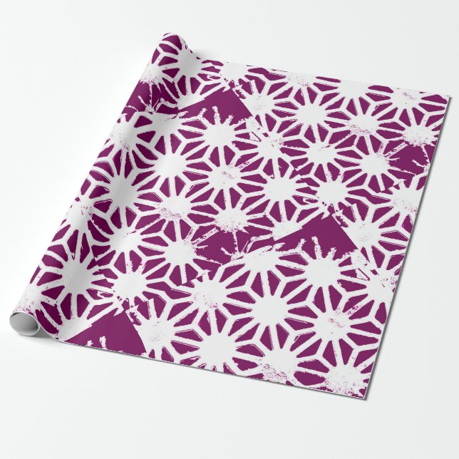 Papel De Regalo Patrón geométrico de mora y blanco (Desenrollado)