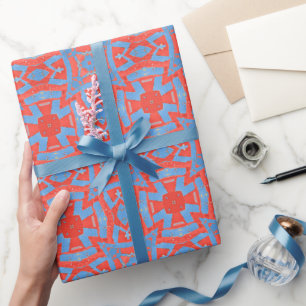 Papel De Regalo Patrón geométrico de mosaico marroquí azul rojo