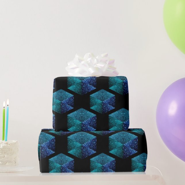 Papel De Regalo Patrón geométrico del diamante azul Aqua (Regalos de fiesta)