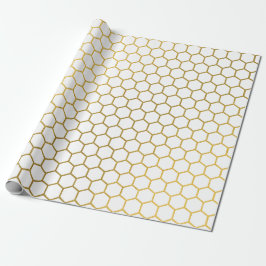 Papel De Regalo Patrón geométrico del hexágono blanco y dorado