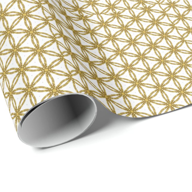 Papel De Regalo Patrón geométrico elegante de oro y blanco (Esquina del rollo)