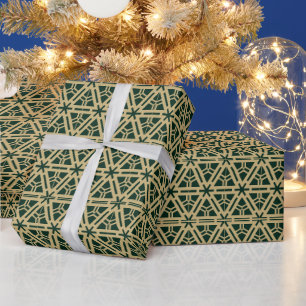 Papel De Regalo Patrón geométrico elegante de oro y pino oscuro