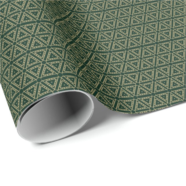 Papel De Regalo Patrón geométrico elegante oro oscuro de pino verd (Esquina del rollo)
