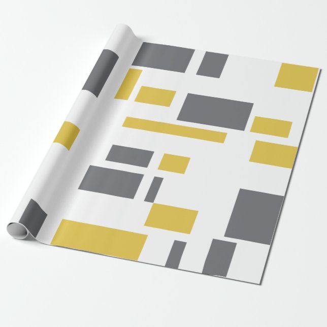 Papel De Regalo Patrón geométrico gris amarillo moderno, simple y  (Desenrollado)