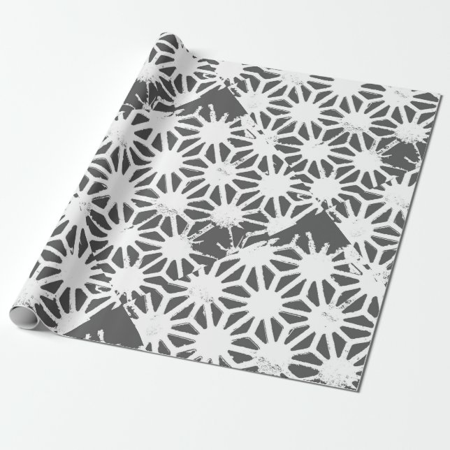 Papel De Regalo Patrón geométrico gris de carbón vegetal (Desenrollado)