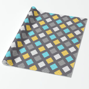Papel De Regalo Patrón Geométrico Masculino Gris Azul Amarillo