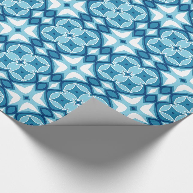 Papel De Regalo Patrón geométrico moderno de mosaico Denim azul y  (Esquina)