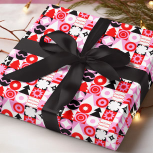 Papel De Regalo Patrón geométrico moderno de Navidad rojo y rosa