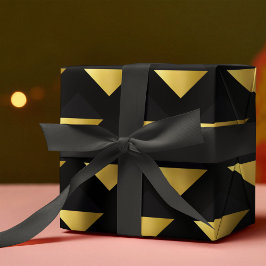 Papel De Regalo Patrón geométrico moderno de triángulo negro y oro