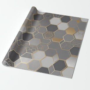 Papel De Regalo patrón geométrico moderno hexágono de oro y plata