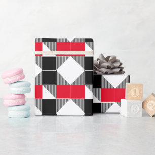 Papel De Regalo patrón geométrico moderno rojo y negro estético