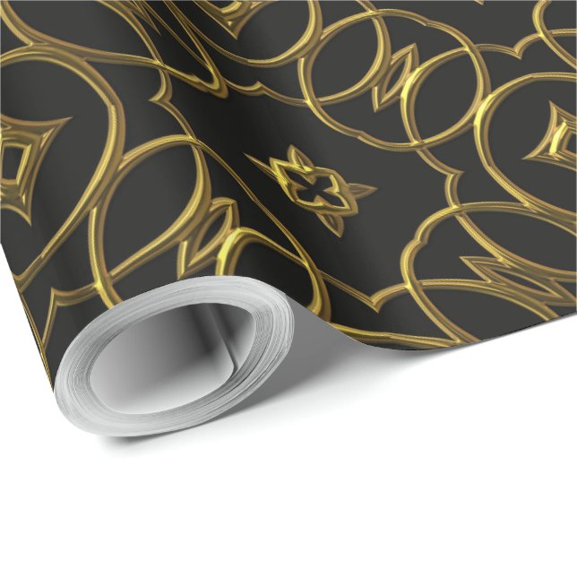 Papel De Regalo Patrón geométrico negro y dorado brillante elegant (Esquina del rollo)
