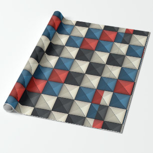 Papel De Regalo Patrón geométrico piramidal 3D - Rojo, Azul y Crem