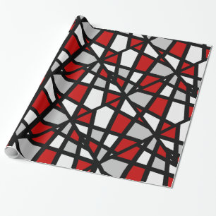 Papel De Regalo Patrón geométrico rojo gris negro blanco