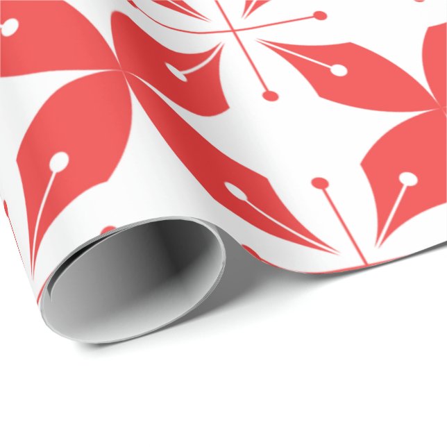 Papel De Regalo Patrón geométrico rojo y blanco con elementos esti (Esquina del rollo)