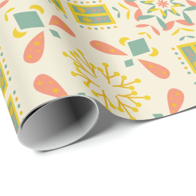 Papel De Regalo Patrón geométrico sin fisuras con amarillo, rosa (Esquina del rollo)