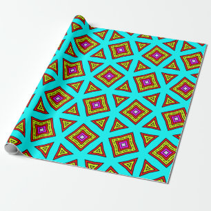 Papel De Regalo Patrón geométrico turquesa, rojo, amarillo y púrpu