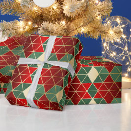 Papel De Regalo Patrón geométrico verde oro rojo navidades