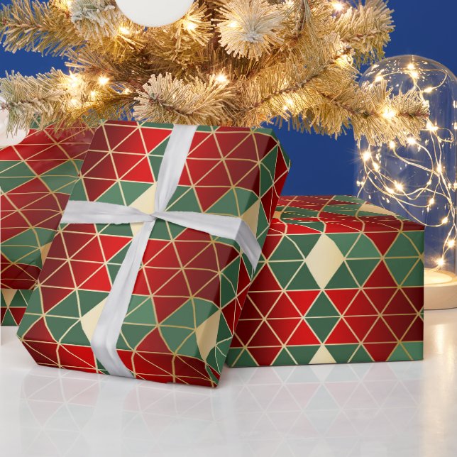 Papel De Regalo Patrón geométrico verde oro rojo navidades (Vacaciones)