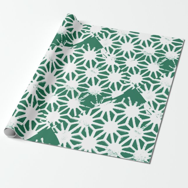 Papel De Regalo Patrón geométrico verde y blanco de salvia (Desenrollado)