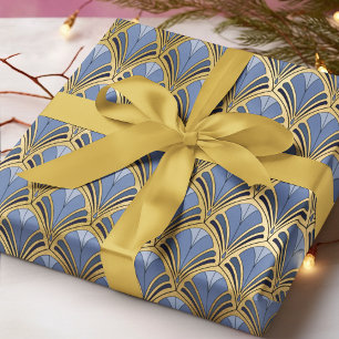 Papel De Regalo Patrón geométrico vintage azul dorado Art Deco