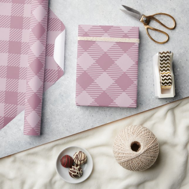 Papel De Regalo Patrón Gingham de Navidades rosados (Artesanía)