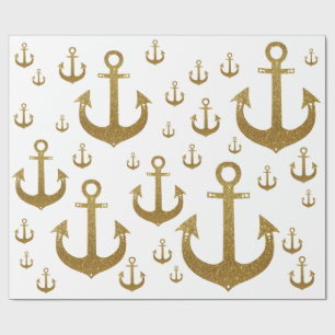 Papel De Regalo patrón giratorio de anclas doradas náuticas