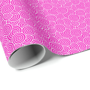 Papel De Regalo Patrón giratorio japonés - fucsia rosa y blanco