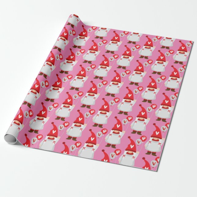 Papel De Regalo Patrón Gnome de Chica de San Valentín (Desenrollado)