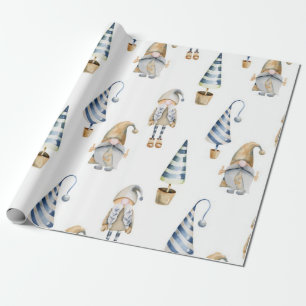 Papel De Regalo Patrón Gnome de Navidades de acuarela