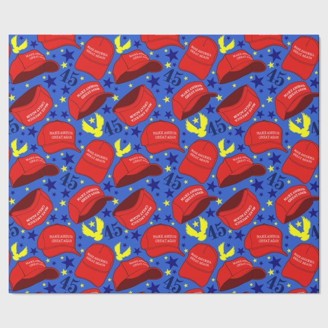 Papel De Regalo Patrón Gorra de Trump 2020 MAGA - Azul - (Costura)