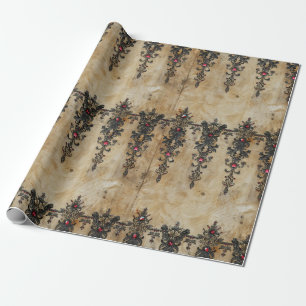 Papel De Regalo Patrón Gótico de Encaje Rubí Victoriano (3)
