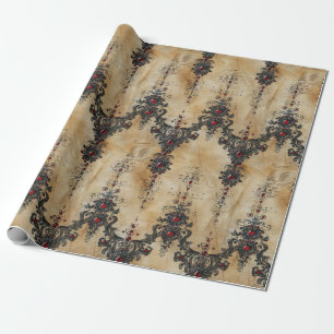 Papel De Regalo Patrón Gótico de Encaje Rubí Victoriano (5)