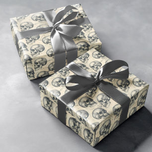 Papel De Regalo Patrón gótico de Halloween de calaveras envejecida
