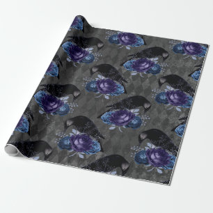 Papel De Regalo Patrón gótico floral cuervo Halloween