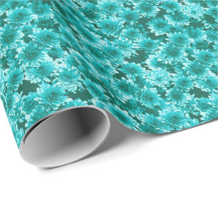 Papel De Regalo Patrón gráfico moderno de Dahlia, Verde azulado y
