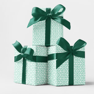 Papel De Regalo Patrón Griego Clave Verde Teal Claro y Blanco