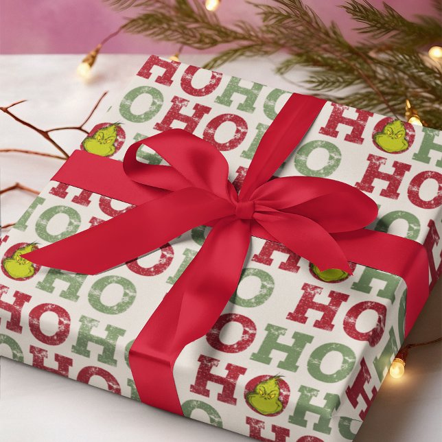 Papel De Regalo Patrón Grinch Ho Ho Ho (Wrapped gift)