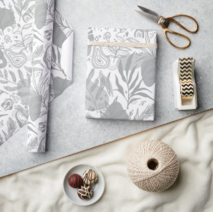 Papel De Regalo Patrón Gris Botánico sin Marea