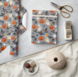 Papel De Regalo Patrón gris de Halloween espeluznante de temporada