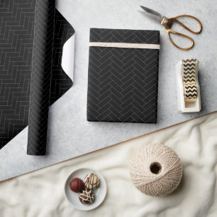 Papel De Regalo Patrón gris negro de herringbone clásico